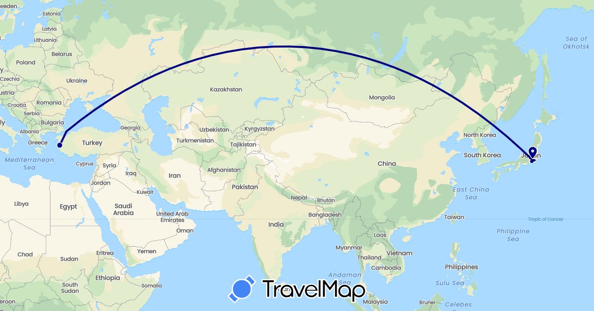TravelMap itinerary: driving in Japan, Turkey (Asia)
